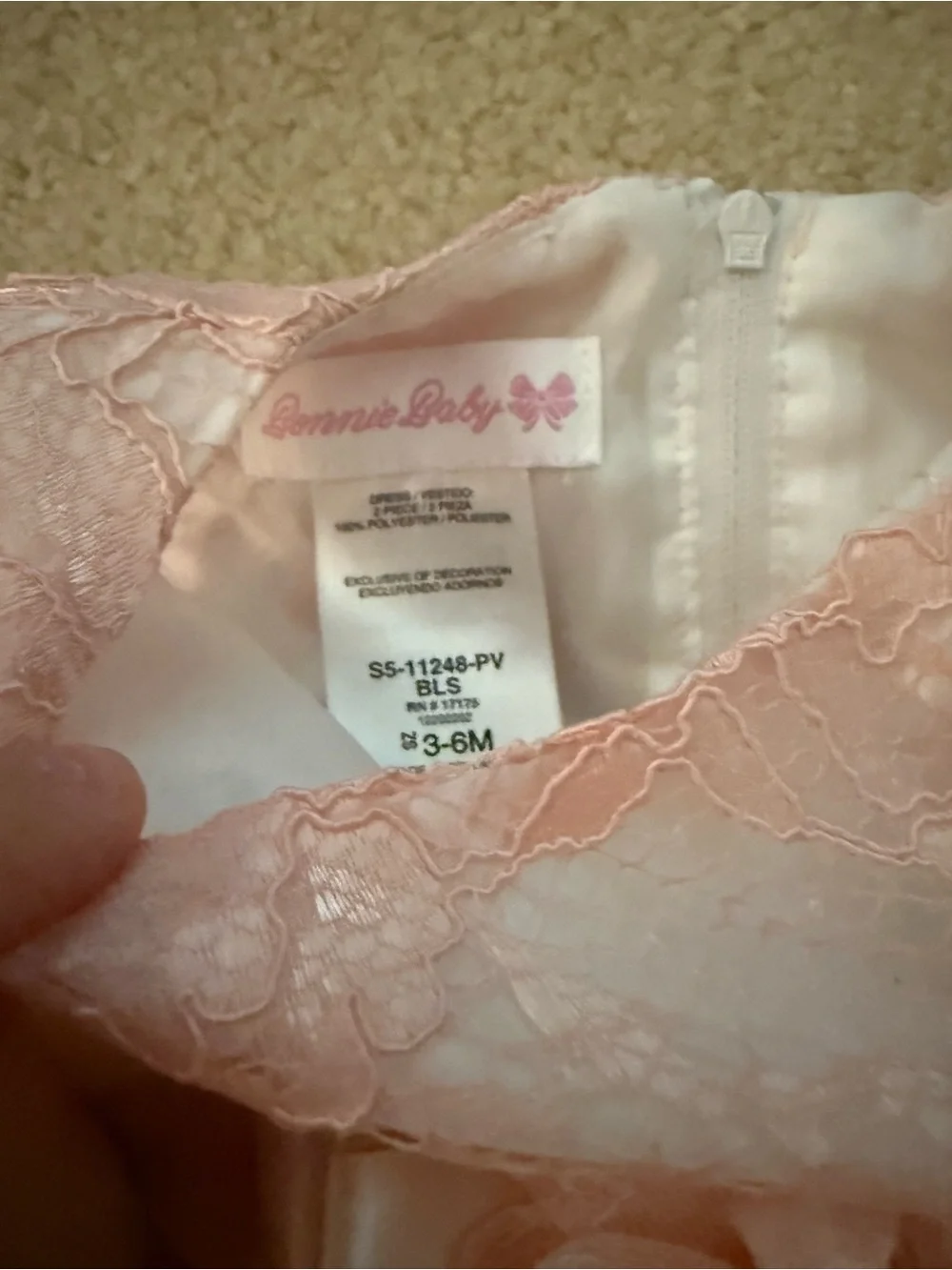 Bonnie Baby Pink Lace Baby Dress with Satin Bow